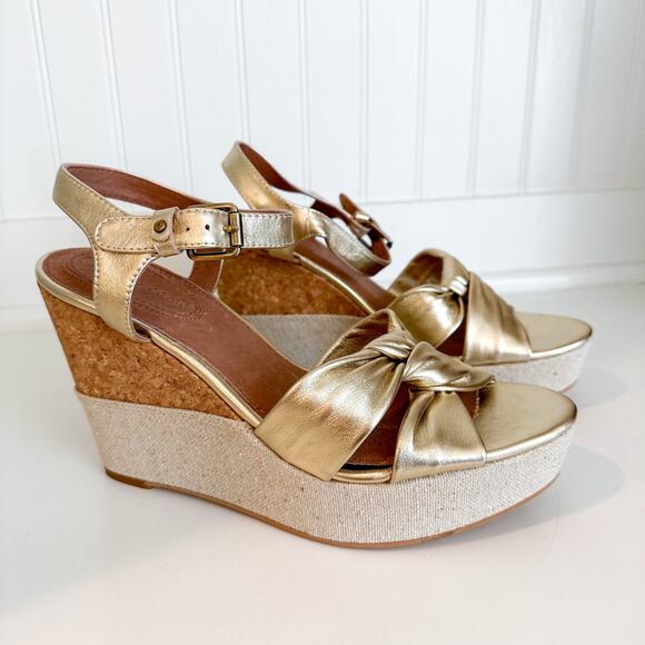 Corso Como Nani Leather Twisted Wedge Sandal Brass 9.5M - Picture 8 of 9